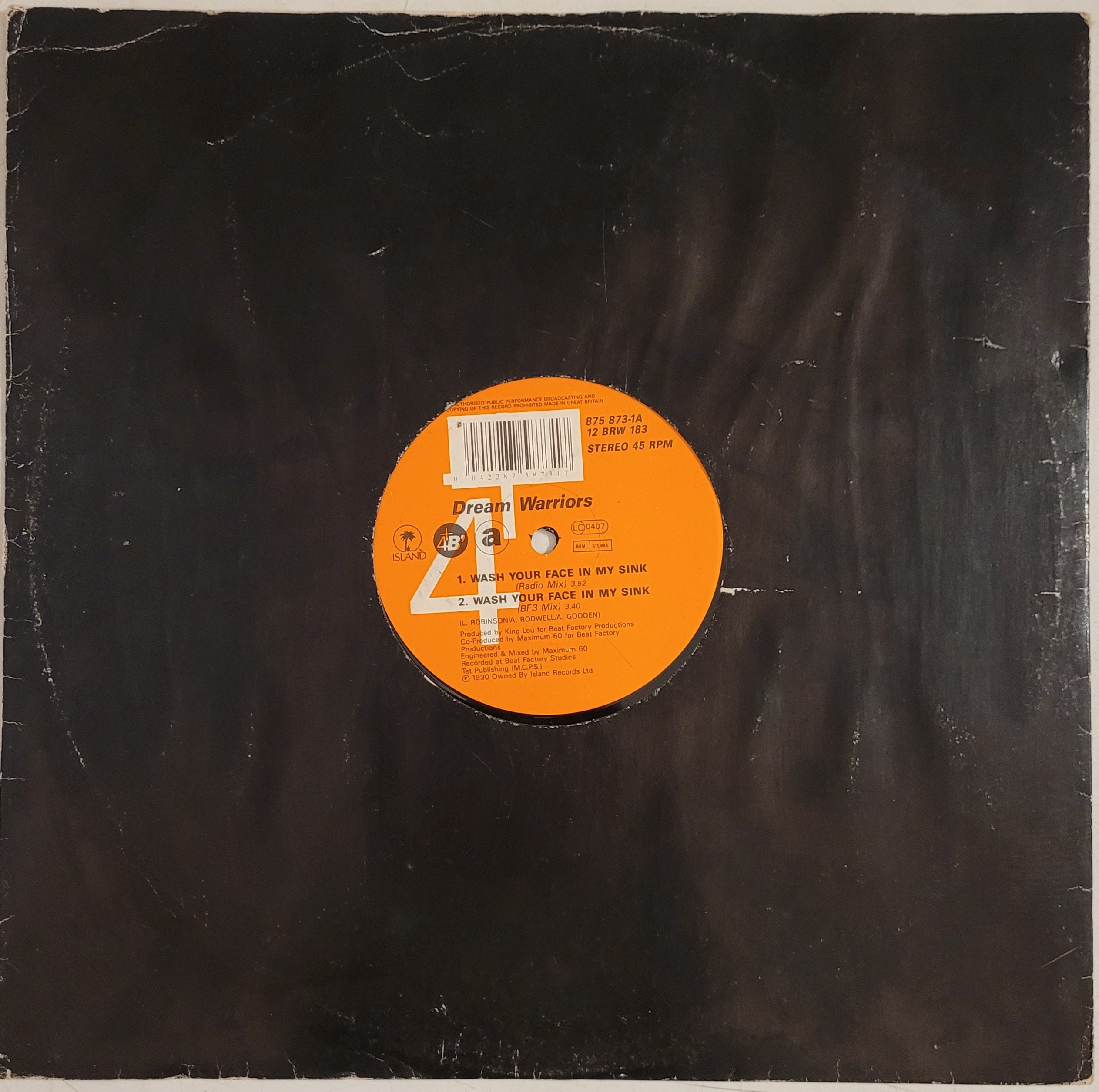 Dream Warriors Wash Your Face In My Sink 12" Single museum vinyl