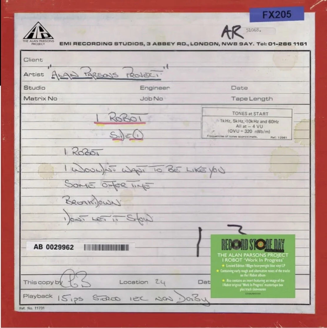 Alan Parsons Project - I Robot 'Work In Progress' Lp (Ltd Blue RSD 25)